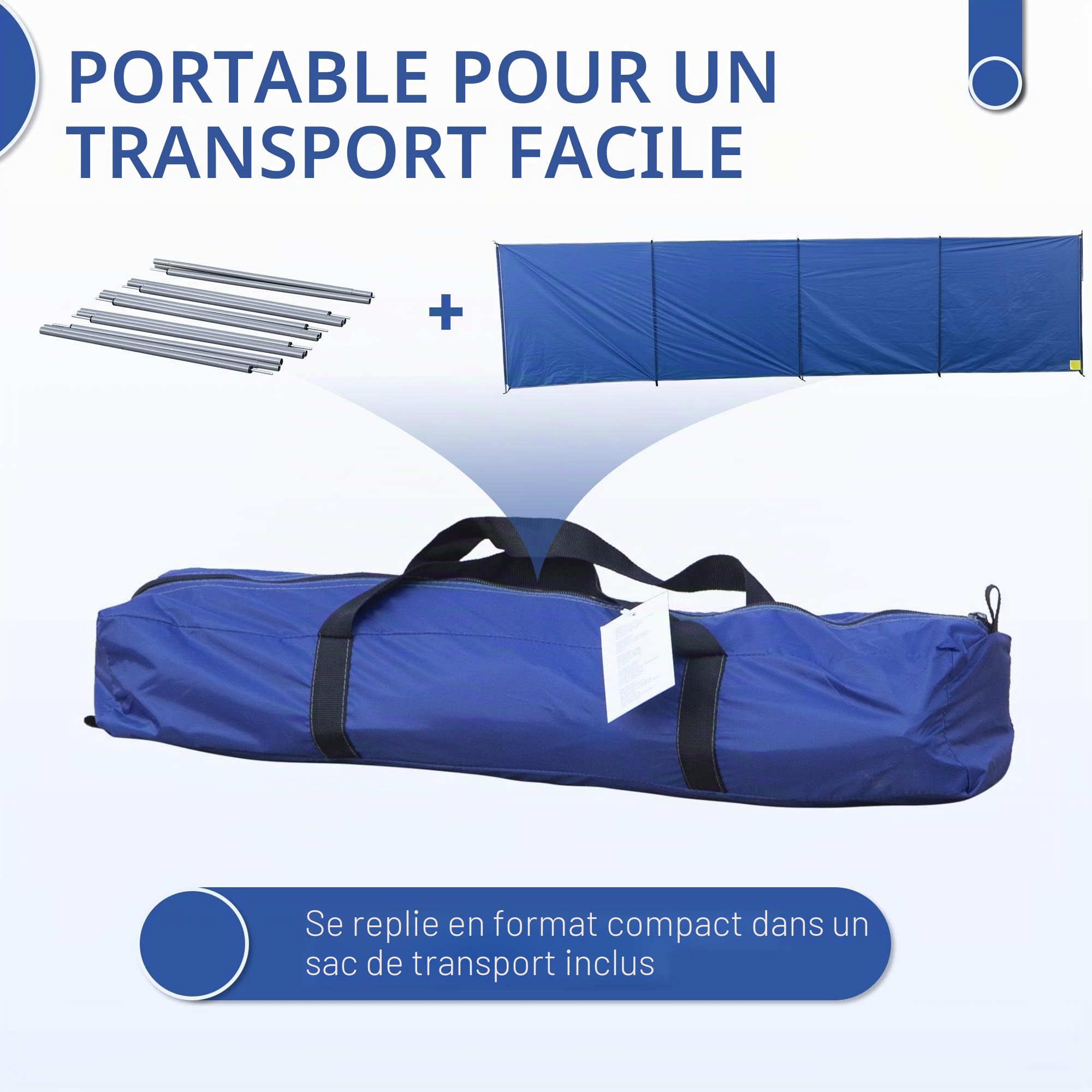 Outsunny Camping Coupe-Vent Pliable Portable 620cm x 150cm | Sac de transport, poteaux en acier, abri-soleil de plage, mur d'intimité, coupe-vent