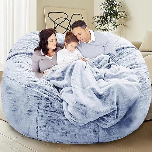 Miniatura 17 de Puf para adultos y niños sin relleno, cómodo y esponjoso, gigante, redondo, funda de puf para sofá perezoso, silla de lectura, silla de piso, 6 Gris