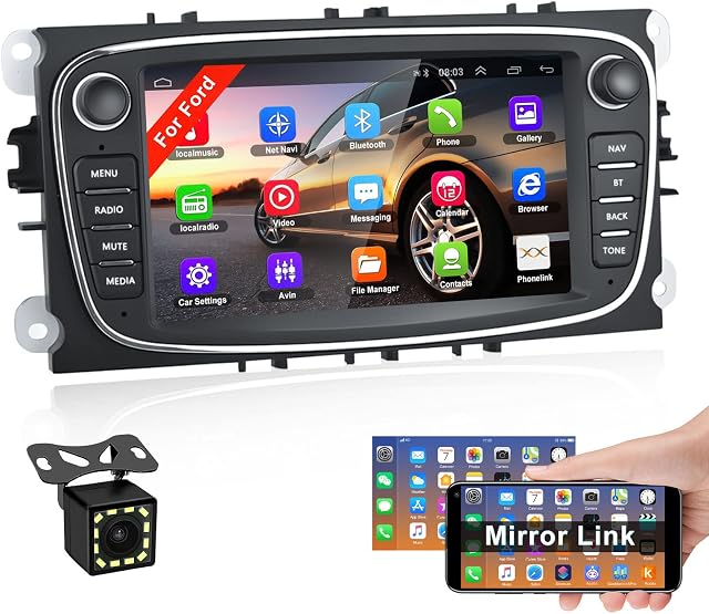 2022 Android 10.0 Car Radio for Ford Focus, CAMECHO 7 Inch Car Stereo with Sat Nav Head Unit Support WIFI/Bluetooth/FM Receiver/Dual USB for Ford Focus Mondeo C-MAX S-MAX Galaxy II Kuga (Black)