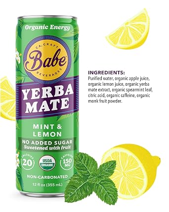 Babe Organic Yerba Mate Energy Drinks | NO ADDED SUGAR | 150mg Plant-Based Caffeine | Natural Yerba Mate Tea with No Crash, No Jitters - Sample Pack NO ADDED SUGAR (6 x 12oz cans)