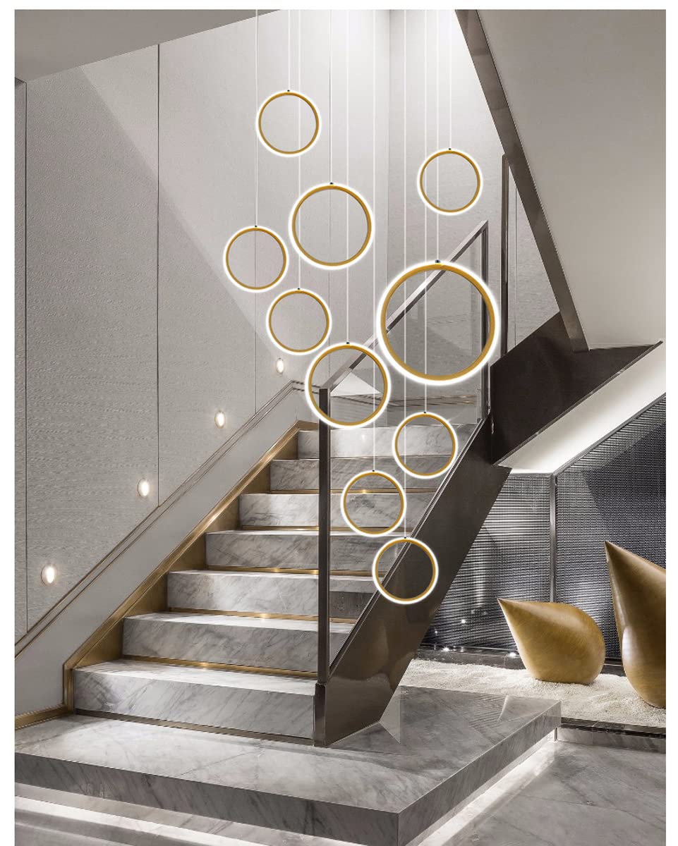 Moderno Loft Semplice su Due Livelli, Lampada da Ingresso Cava, Stile Nordico a LED per Appartamento, Soggiorno, Villa, Scala, Lampada a Sospensione Lunga Decorativa LightSS (Oro 1