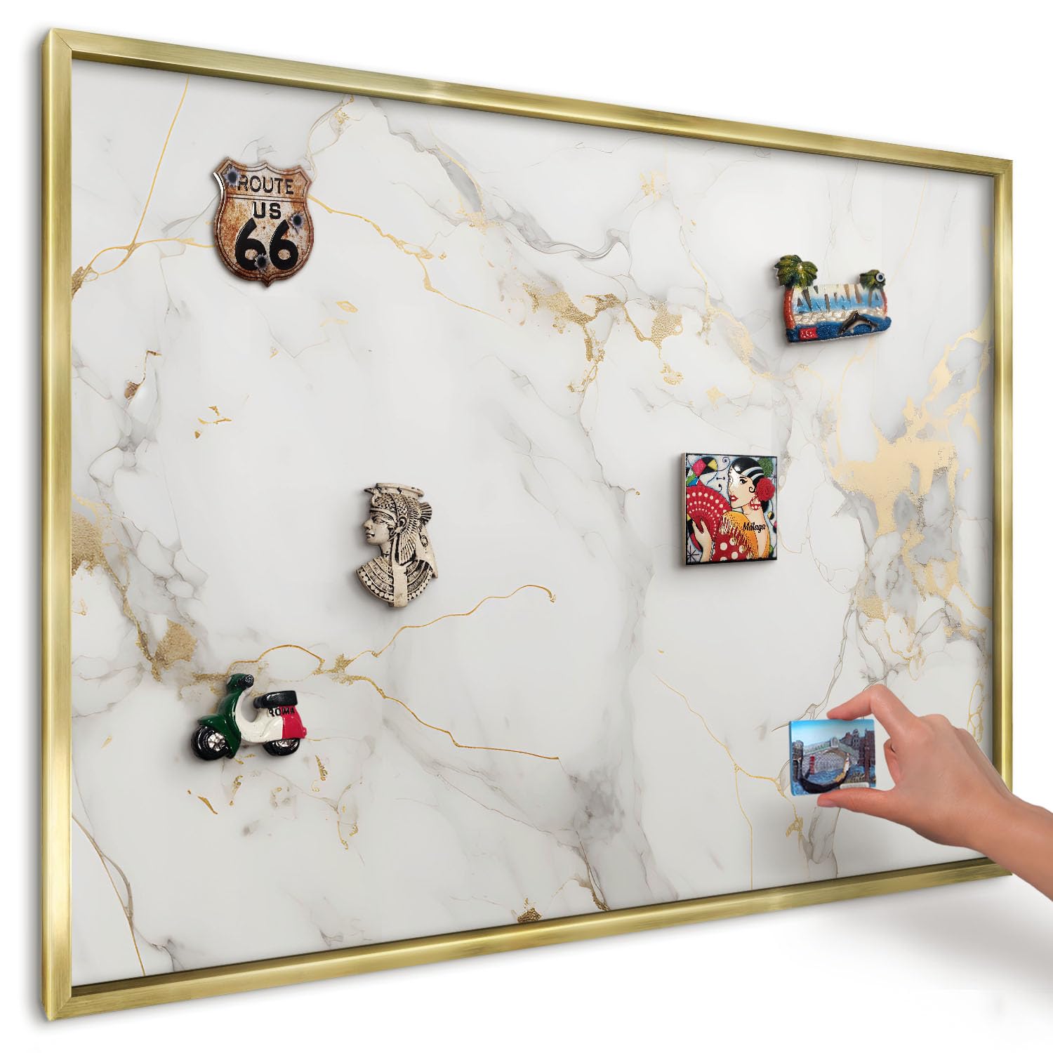 Tablero Imanes de Viaje 100x70 cm | Marco Dorado | Elegancia delicada