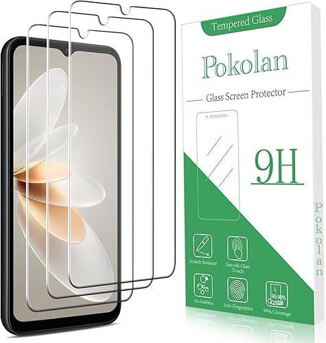 Pokolan Paquete de 3 protectores de pantalla para Samsung Galaxy A14 5G, vidrio templado, sin burbujas, dureza 9H, antiarañazos, fácil de instalar,