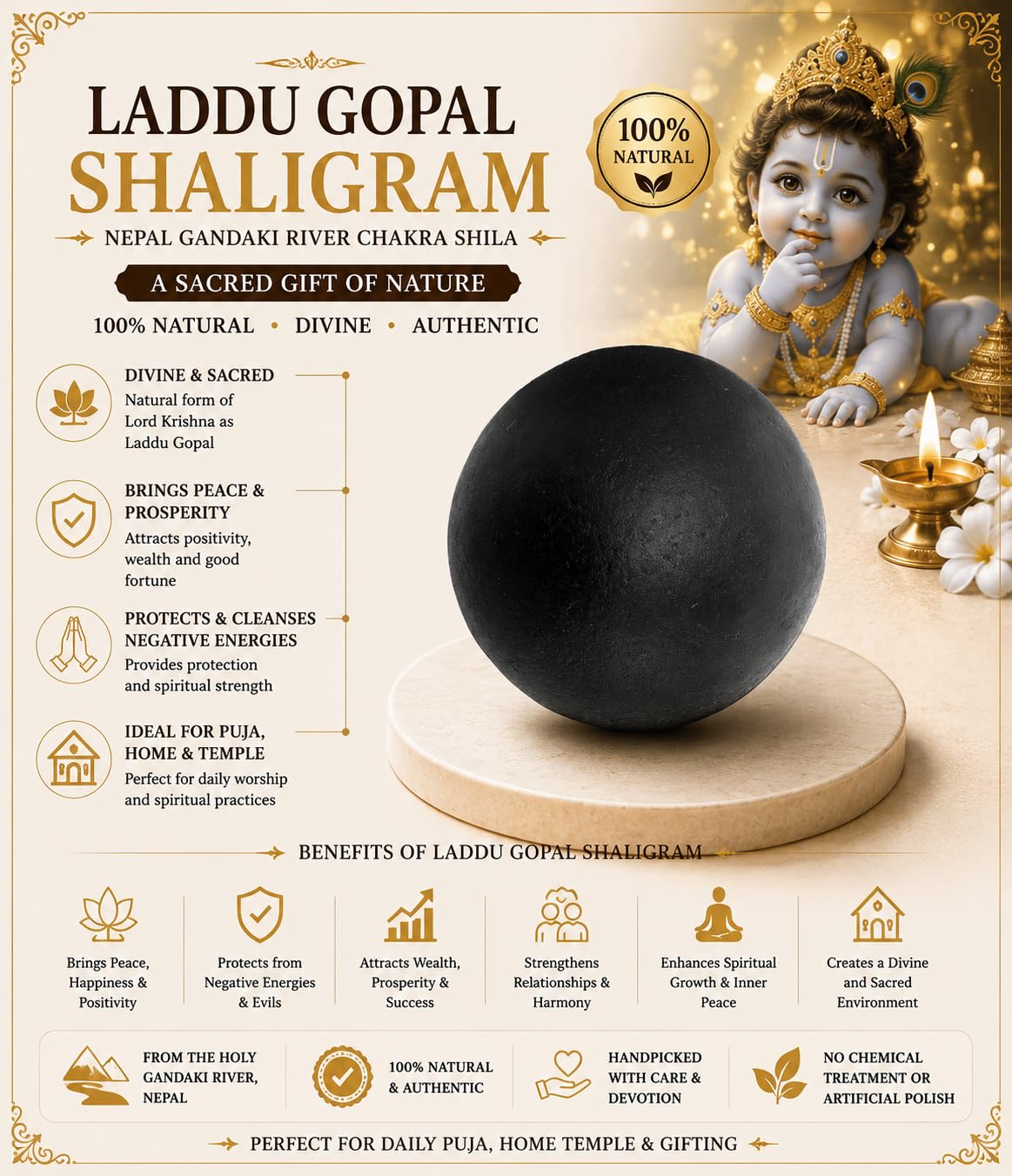 Laddu Gopal Krishna Shaligram Stone - Divine Child -2