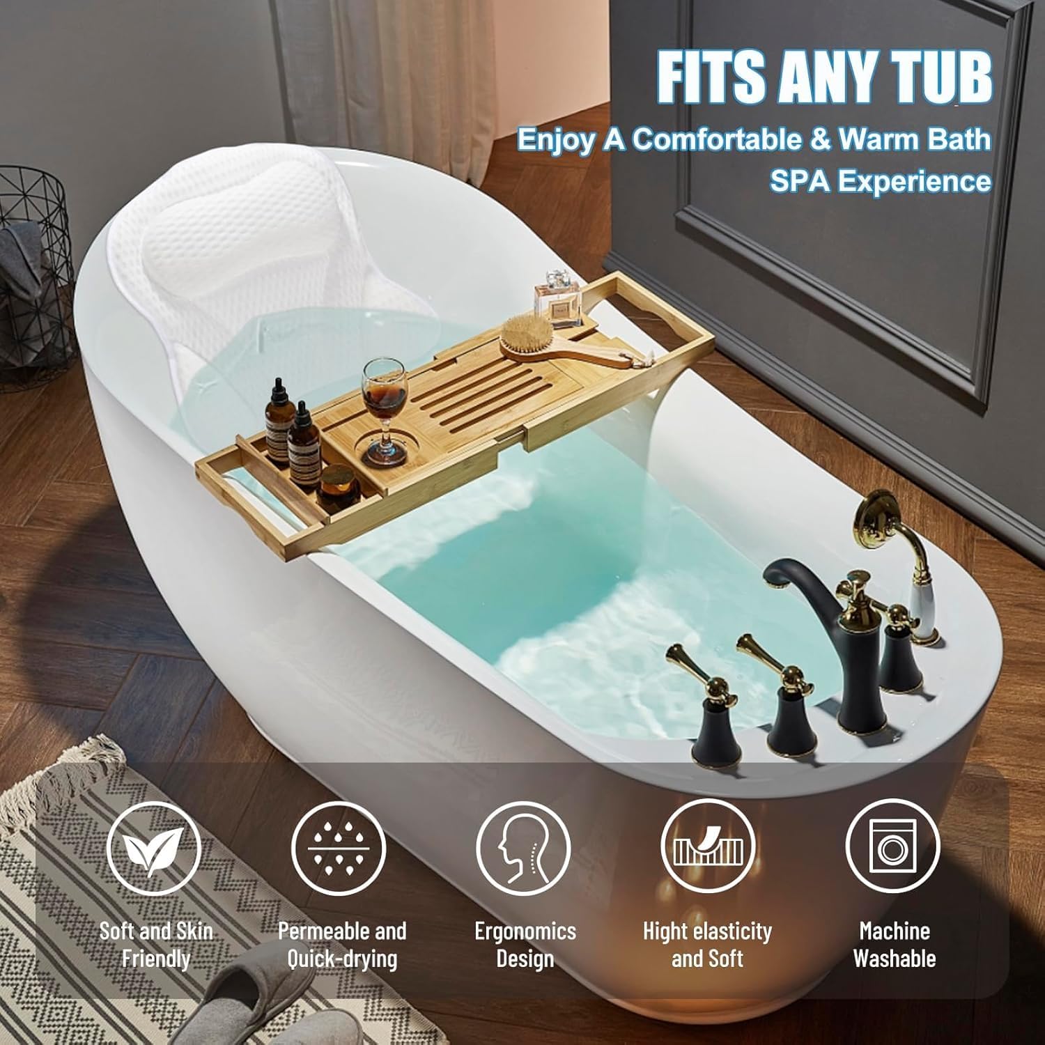 Almohada de bañera, Almohada de bañera de SPA Acolchada de Espuma Suave, reposacabezas de PVC Cabeza, Cuello Trasero cojín de Soporte para Hombros, para el baño doméstico Hotel (Blanco)