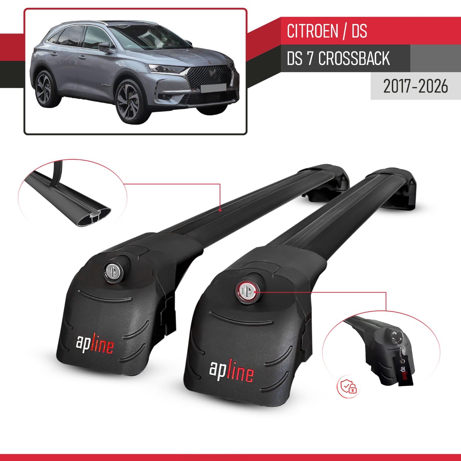 Kompatybilny z Citroen/DS 7 Crossback 2017-2026 ACE-2 Model Aluminiowe poprzeczki dachowe Czarny 2 szt.