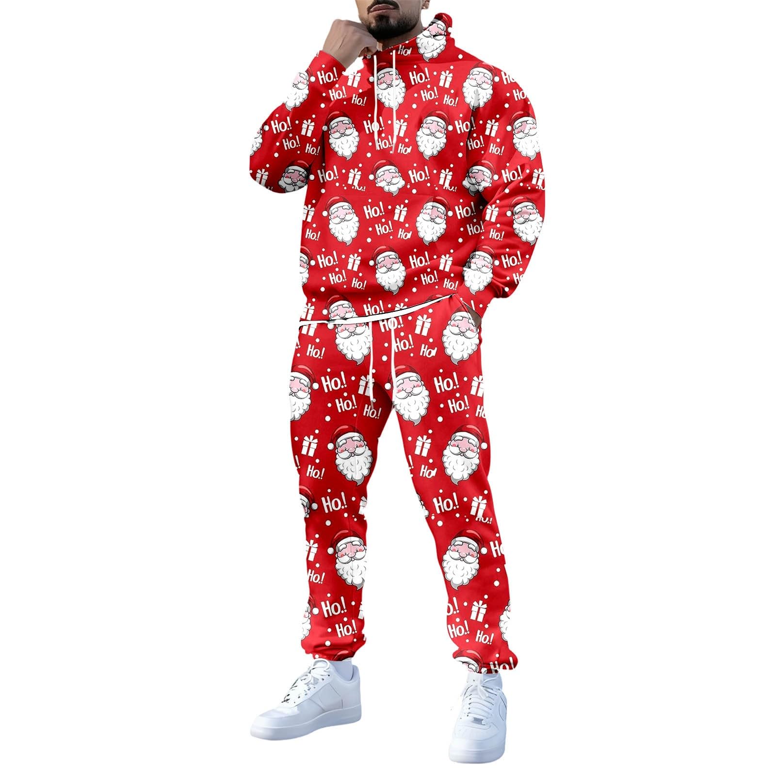Generisch Świąteczny dres męski do joggingu, świąteczny dres treningowy, zestaw świąteczny, zabawny, świąteczny strój z kapturem i spodniami do biegania