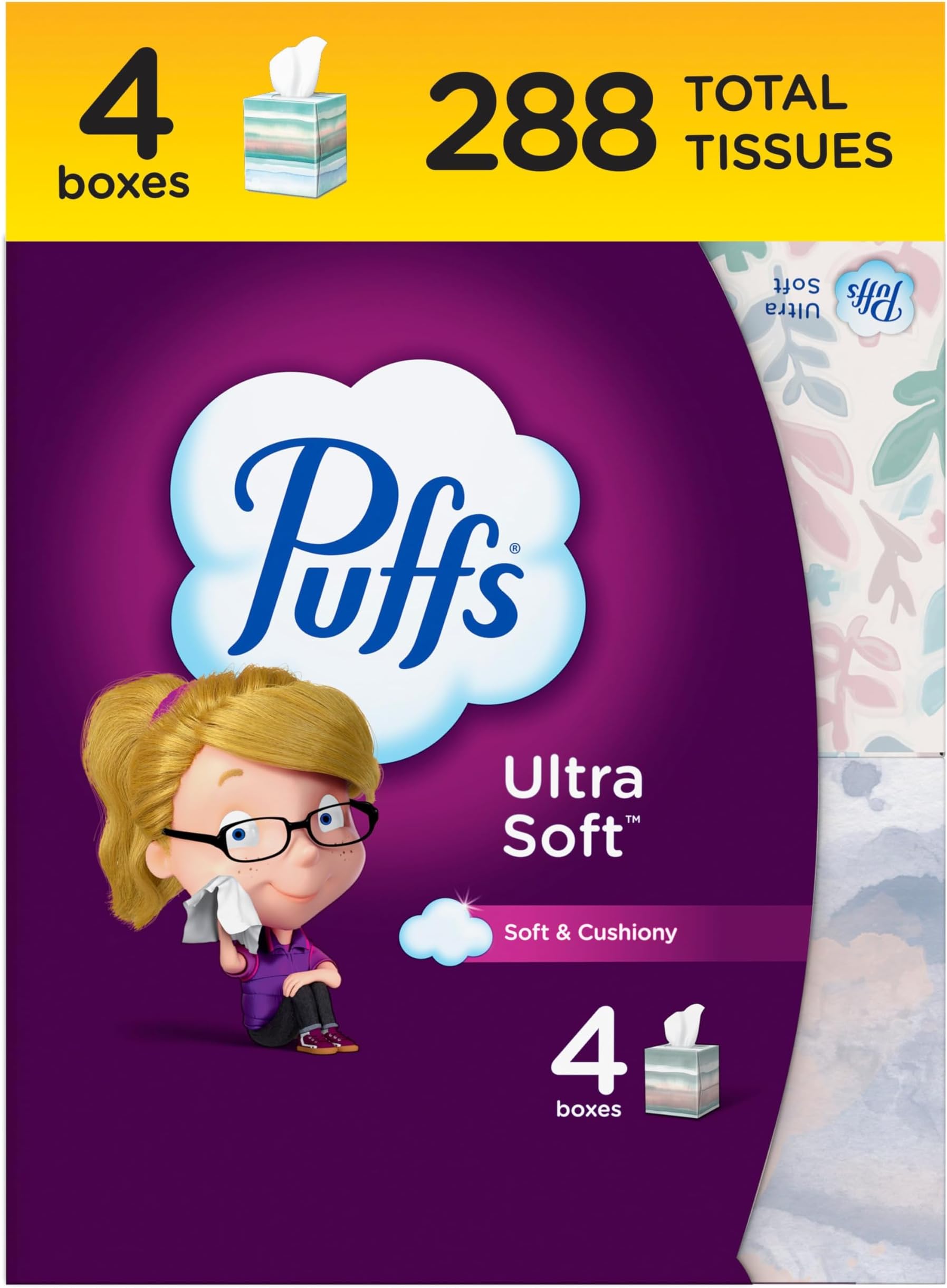 Ultra Soft Facial Tissues, 4 Mega Cube Box, 72 Facial Tissues Per Box