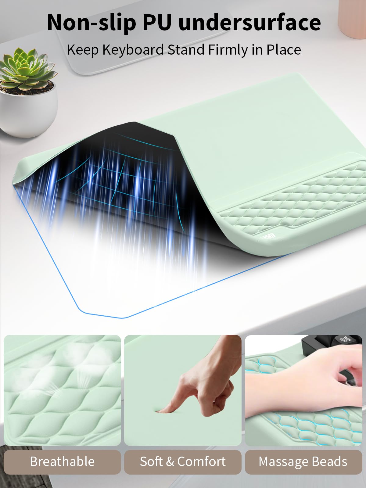 Set di supporto ergonomico 3 in 1 per tastiera con poggiapolsi e tappetino per mouse, comodo supporto per tastiera, morbido tappetino per mouse con design massaggiante, memory foam e base antiscivolo