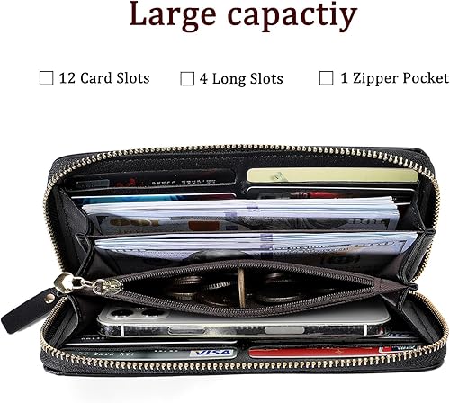 Miniatura 2 de Billetera para mujer con bloqueo RFID para mujer, carteras largas con correa de muñeca para mujer