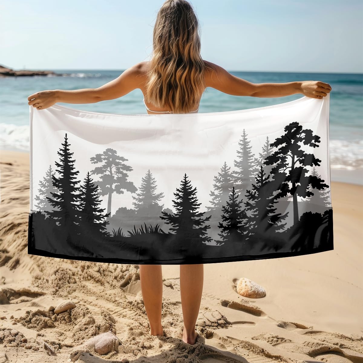Strandtuch Grauer Schwarzer Baum Microfaser Handtücher Strandtuch XXL Tragbar Bath Towel Sand Proof Strandhandtuch Groß Beach Towel Ultraleicht Schnelltrocknend Antirutsch Strandtücher 100x200cm