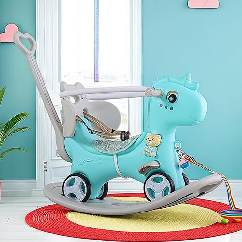 Caballo mecedor 4 en 1 para niños pequeños de 1 a 3 años, juguetes de paseo en bicicleta de equilibrio con asa de empuje, respaldo de juguete