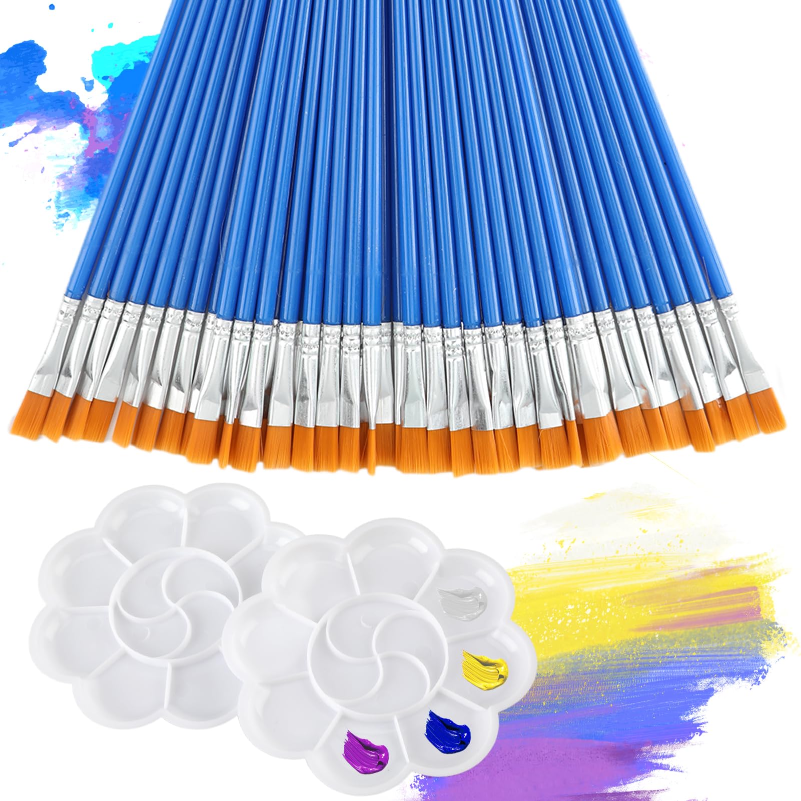 50 Pinceles Pintura Acrilica de Manualidades y 2 Paletas, Pinceles Planos de Nylon, Juego Pinceles para Pintar, Pinceles Pintura Oleo, para Acuarela óleo Cara Dibujo de líneas, Artistas Principiantes