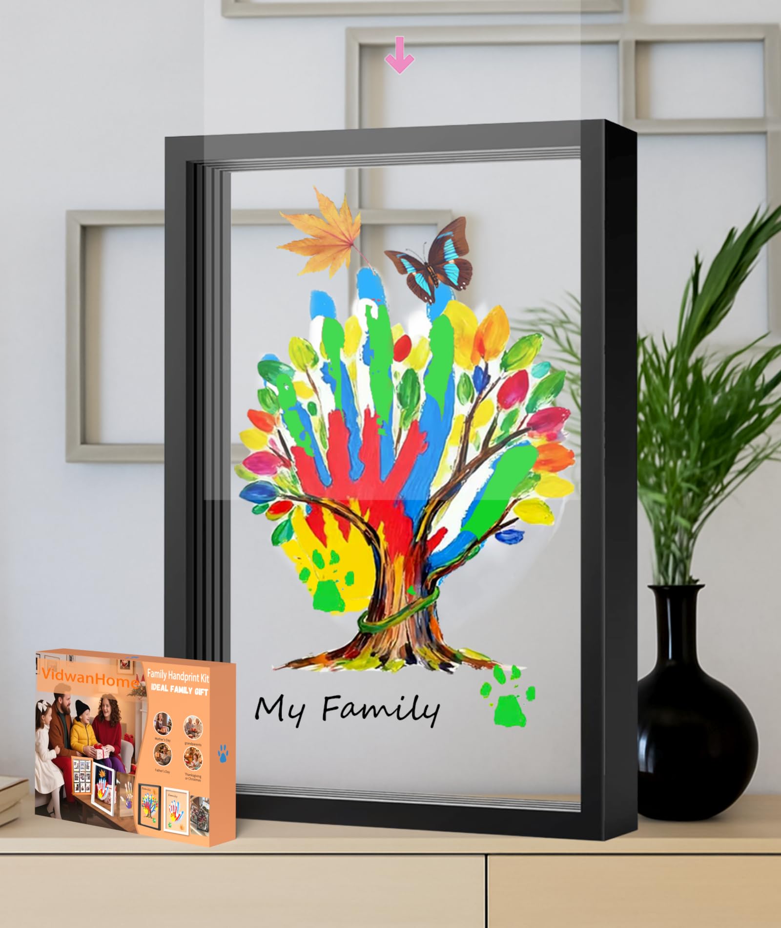 Family Handprint & Hand Casting Kit – DIY Craft Keepsake with Wooden Frame, Non-Toxic Paints, Baby Footprint & Casting Kit – Perfect Christmas Gifts for Grandparents, New Parents & Families (Black, 5