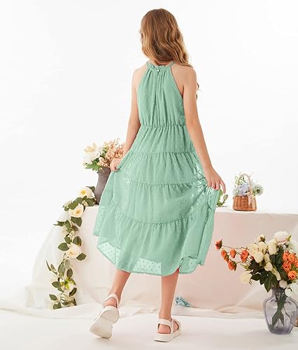 Miniatura 5 de GRACE KARIN Vestido largo de verano para niñas de 5 a 14 años, sin mangas, casual, acampanado, con cuello halter, para niñas de 5 a 14
