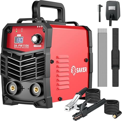 Saker Mini soldador de palo, máquina de soldadura portátil de 110 V, soldador de arco de 20-130 A con pantalla LED inteligente, inversor IGBT,