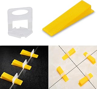 Tile Leveling System Tiles Leveler Spacers - Lippage free tile and stone installation for PRO and DIY - 300-Piece Leveling Spacer Clips Plus 100-Piece Reusable Wedges (1/8 Inch)