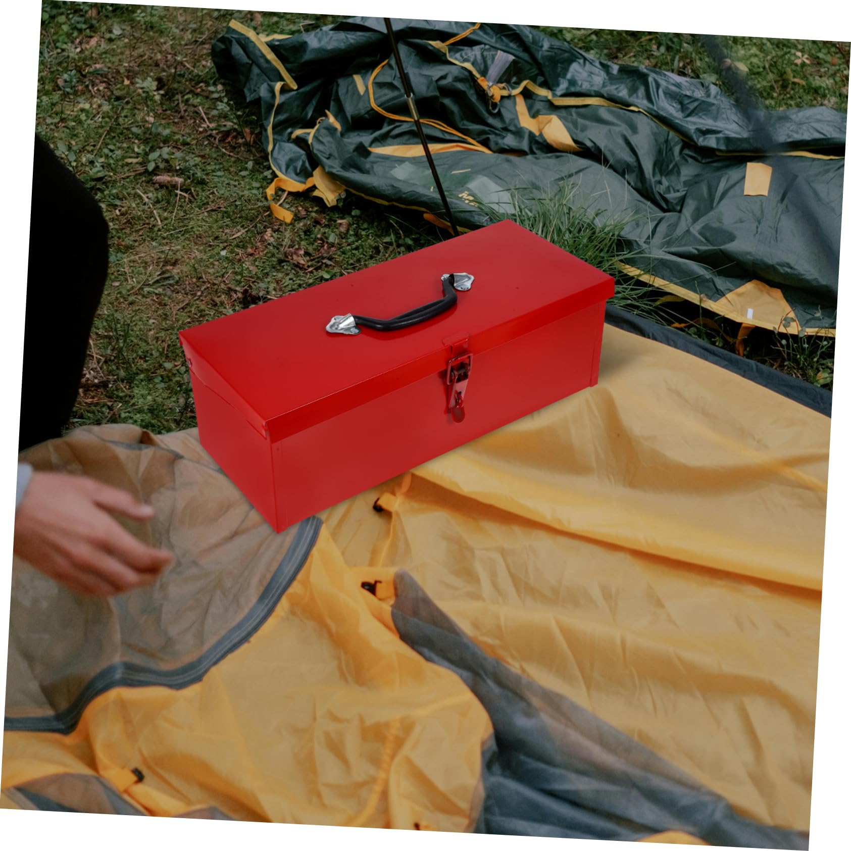 VILLCASE Cassetta Attrezzi Ferro Rossa, Cassetta degli Attrezzi Piccola in Lamiera, Portatile Maniglia Comoda e Chiusura Pratica per Officina e Casa Stile Casuale
