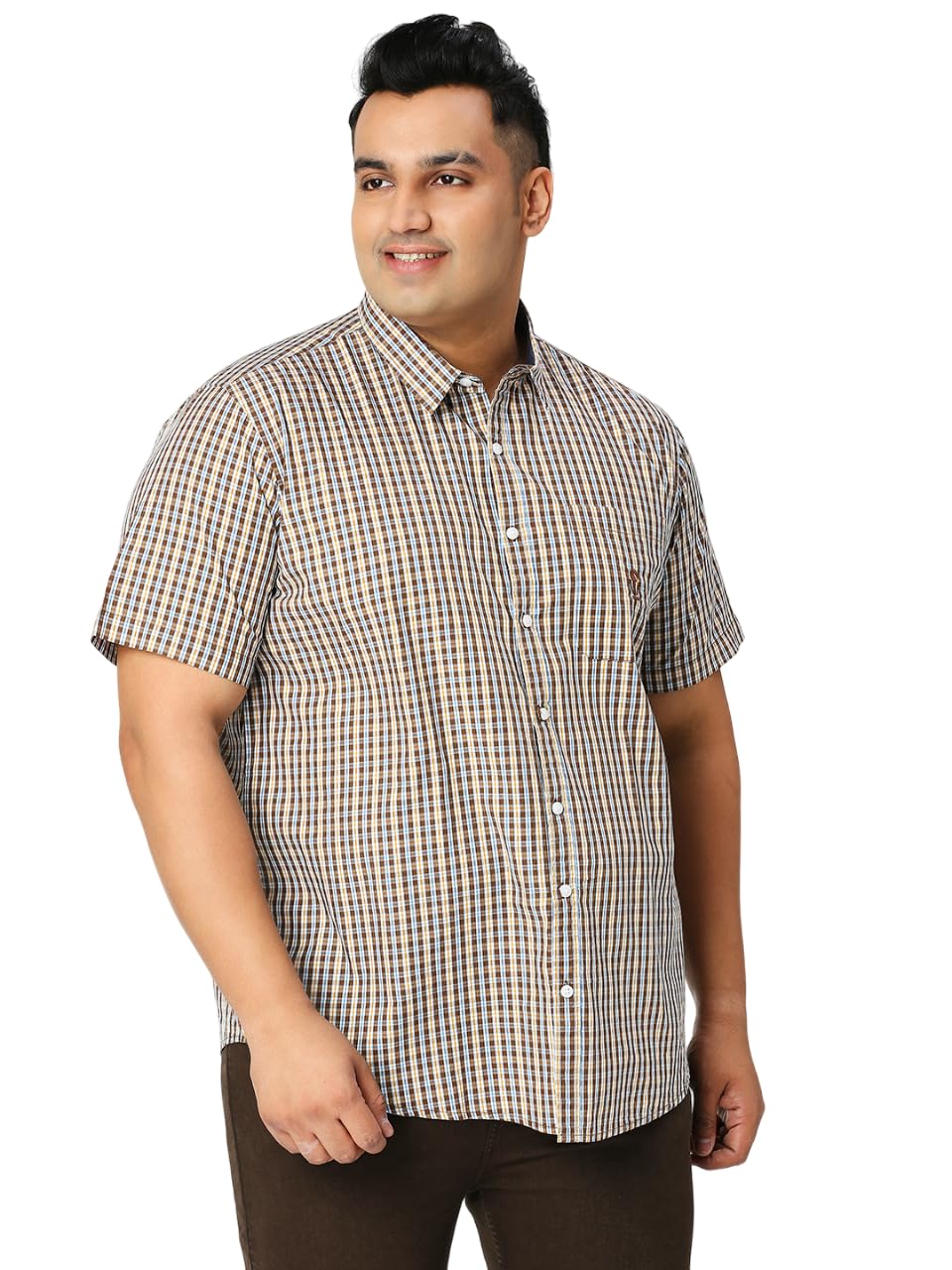 Thomas Scott Mens | Half Sleeve | Checks | Regular Fit Plus Size | 100% Cotton | Spread Collar | Casual Shirts