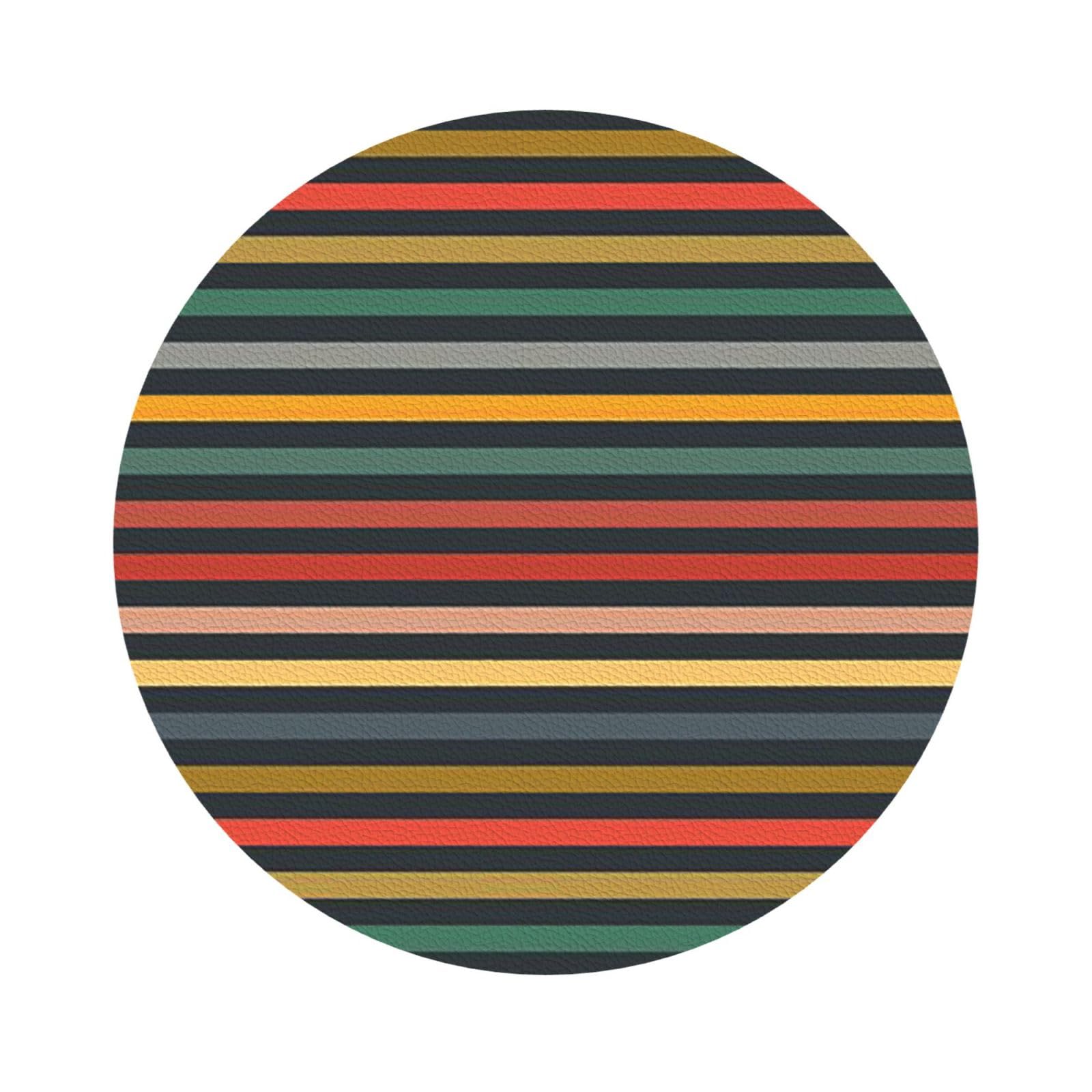 Fashion Striped PU Leather Coasters Set of 6 Round Drink Coasters