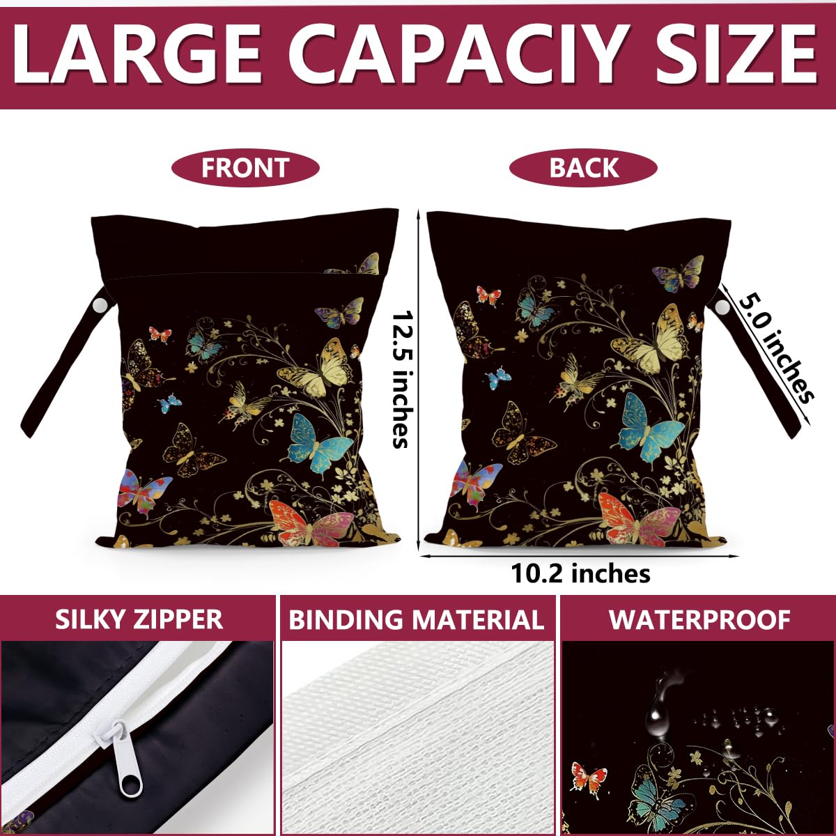 Wet Bag, Waterproof Reusable Wet Dry Bags for Pool, Travel Laundry Bags for Swimsuit Beach Diapers Dirty Gym Yoga Clothes Toiletries Organizer 04, Multi 02463, 10 x 12 Inches, Fashion - 3