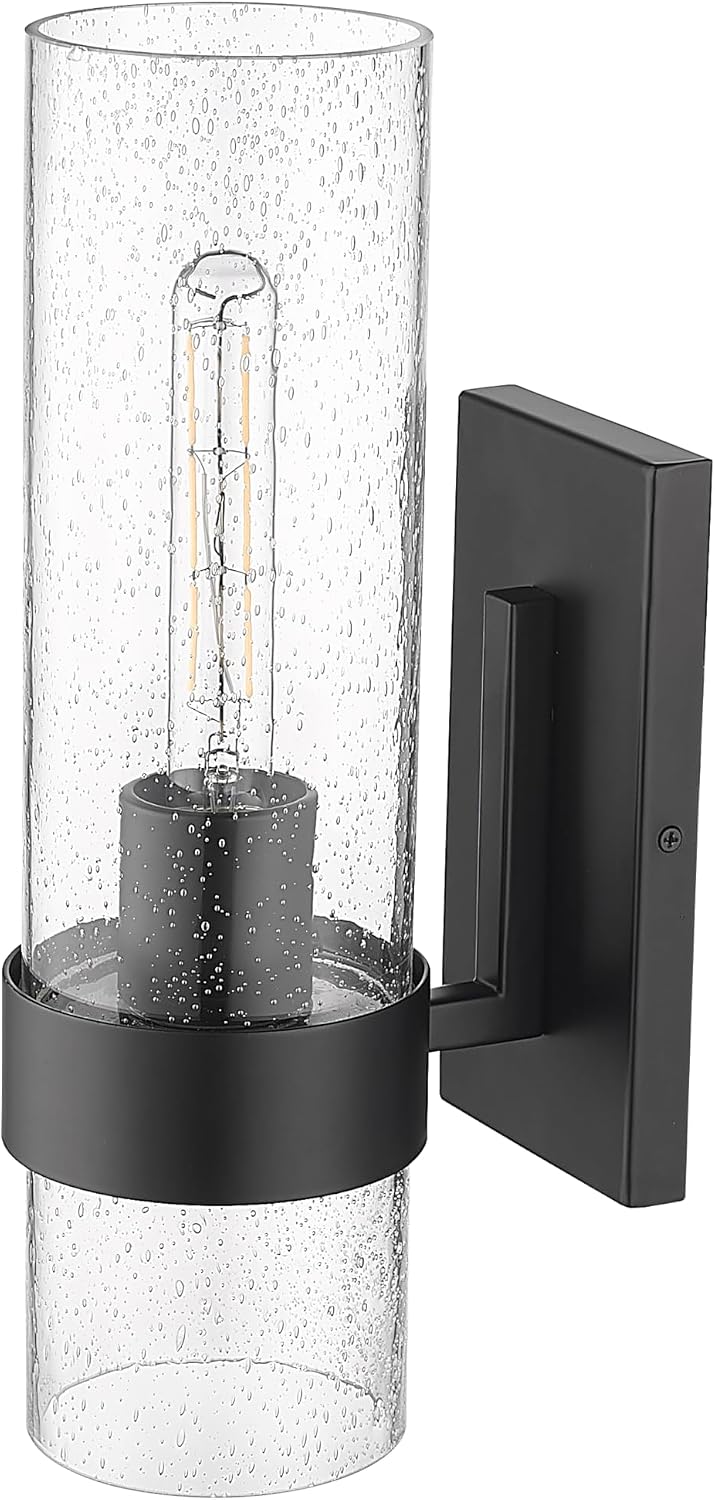 ML Lighting | 15101-MB | 1 Light Wall Sconce in Matte Black Finish with Clear Seeded Glass Shade | Enhance Any Room with a Beautiful Glow for Accent or Task Lighting