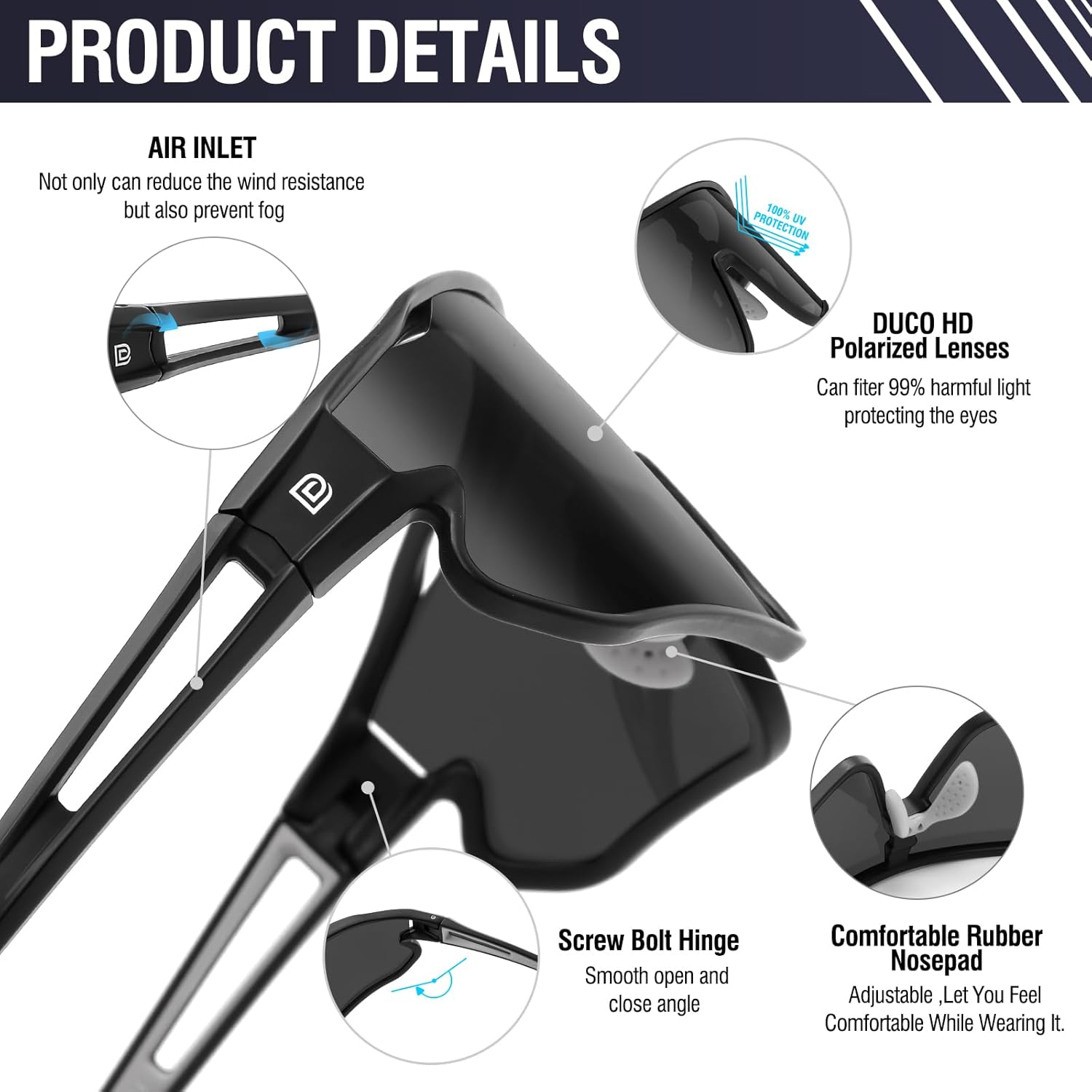 DUCO Sports Polarized Sunglasses for Men Women Running Sunglasses Fishing Cycling Baseball Glasses UV400 Protection DC0023 - Image 4