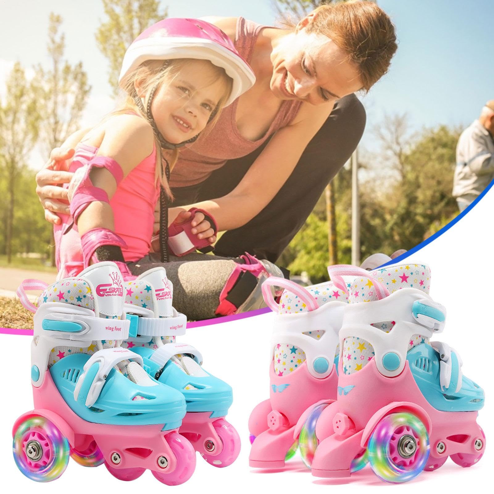 Pattini Quad Per Bambini - Pattini A Rotelle Per Ragazze | Scarpe Per | Pattini A Rotelle Per Ragazzi E Ragazze | Pattini A Rotelle Regolabili Per Esterni | Scarpe Da Pattinaggio A Rotelle In PU Ad