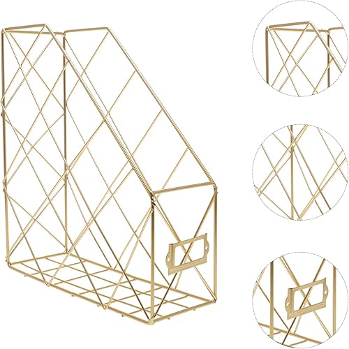 Miniatura 3 de STOBOK Organizador de escritorio de metal, caja de almacenamiento, organizador de libros, estante práctico, suministros de oficina para revistas,