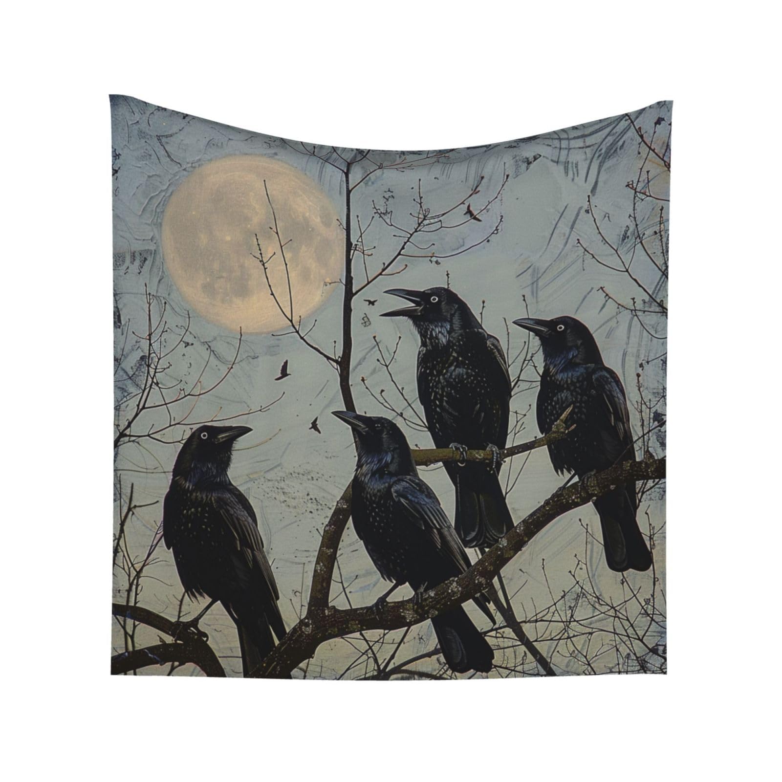 Ykljg Black Crow Birds Printed Tapestry Wall Hanging 150X150 Cm Wall Tapestry Wall Art Decorations For Living Room Bedroom