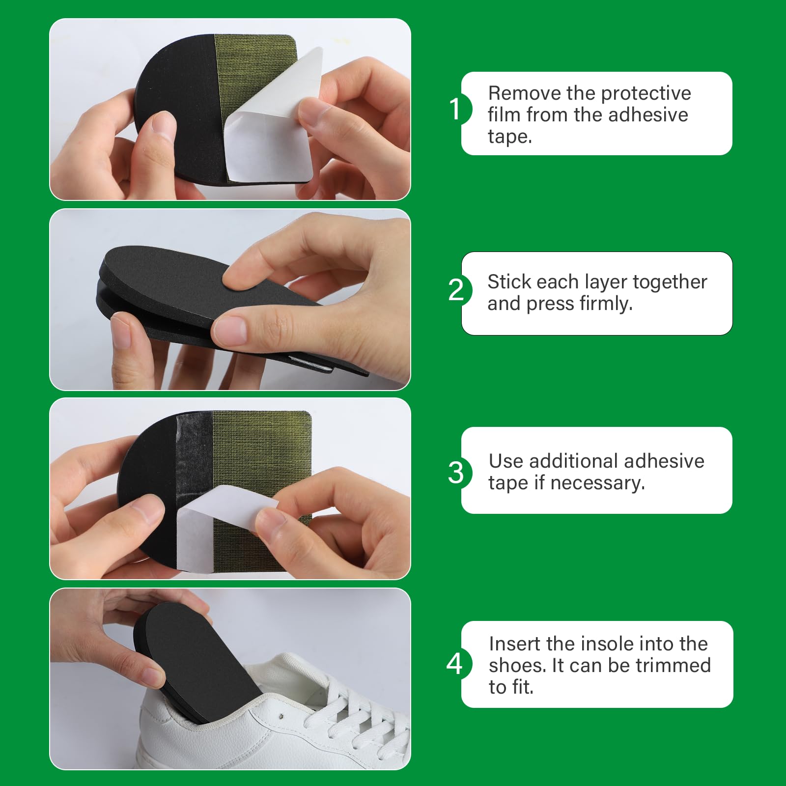 Bukihome Fersensporn Einlagen - Achillessehne Einlegesohlen - 4 Schicht verstellbare Fersenpolster für Plantar Fasciitis, Fersensporn, Ferseneinlagen (Schwarz,Groß:43-46)