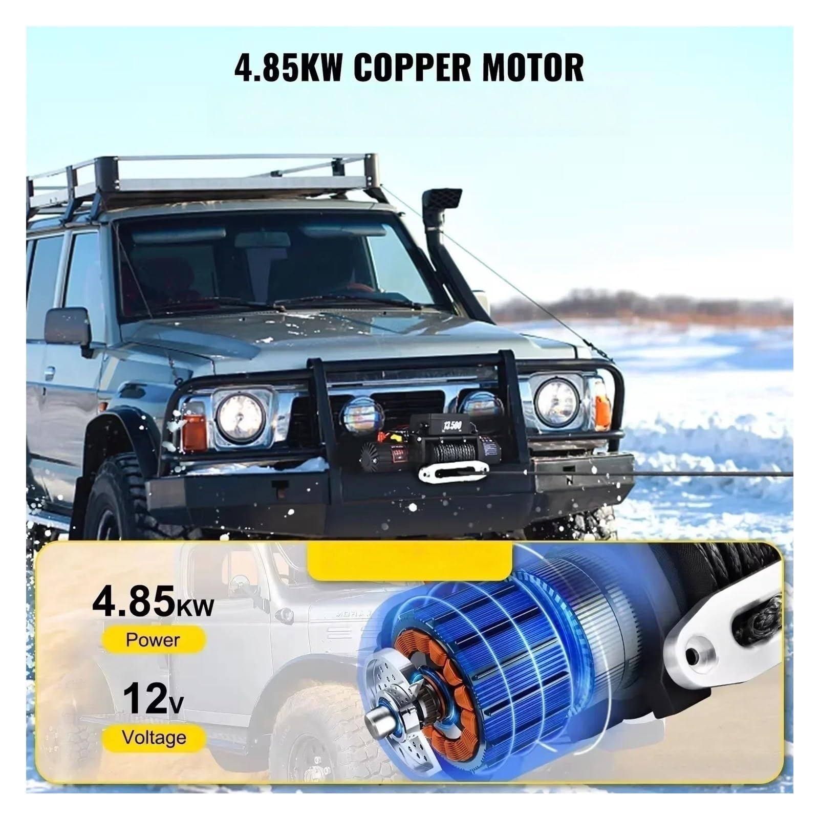 Paranco Di Sollevamento Elettrico Winch13500LBS 12V Sintetico Con Fune Da Traino 24M/92FT Paranco Elettrico Telecomandato Verricello