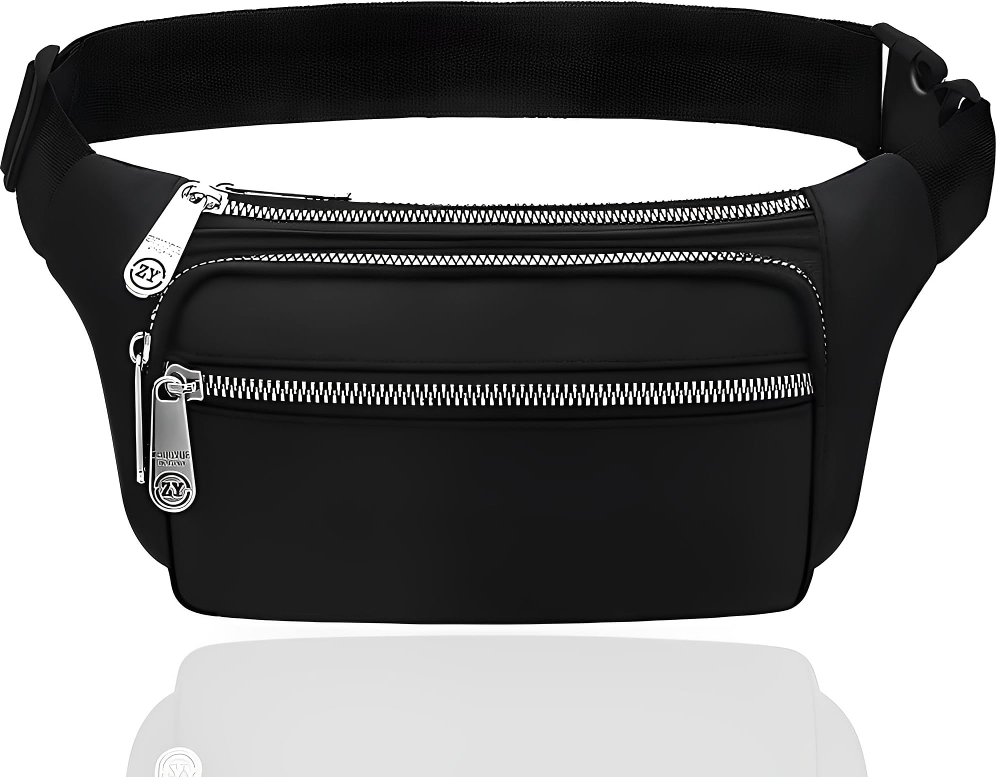 Bumbag Waist Bag,Waterproof 4 Zip Pockets Fanny Pack Running Waist Pack Bag Adjustable Belt Waistpacks for Men Women Outdoors, Sport, Hiking, Travel (Black)