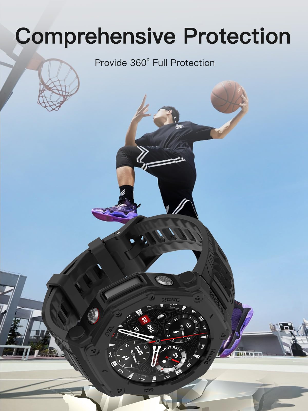 Compatible with T-Rex 3 Protective Case, Smartwatch Protective Case Cover Shell Soft and Durable Watch Accessories?Premium Soft TPU Slim Case -Black/Orange