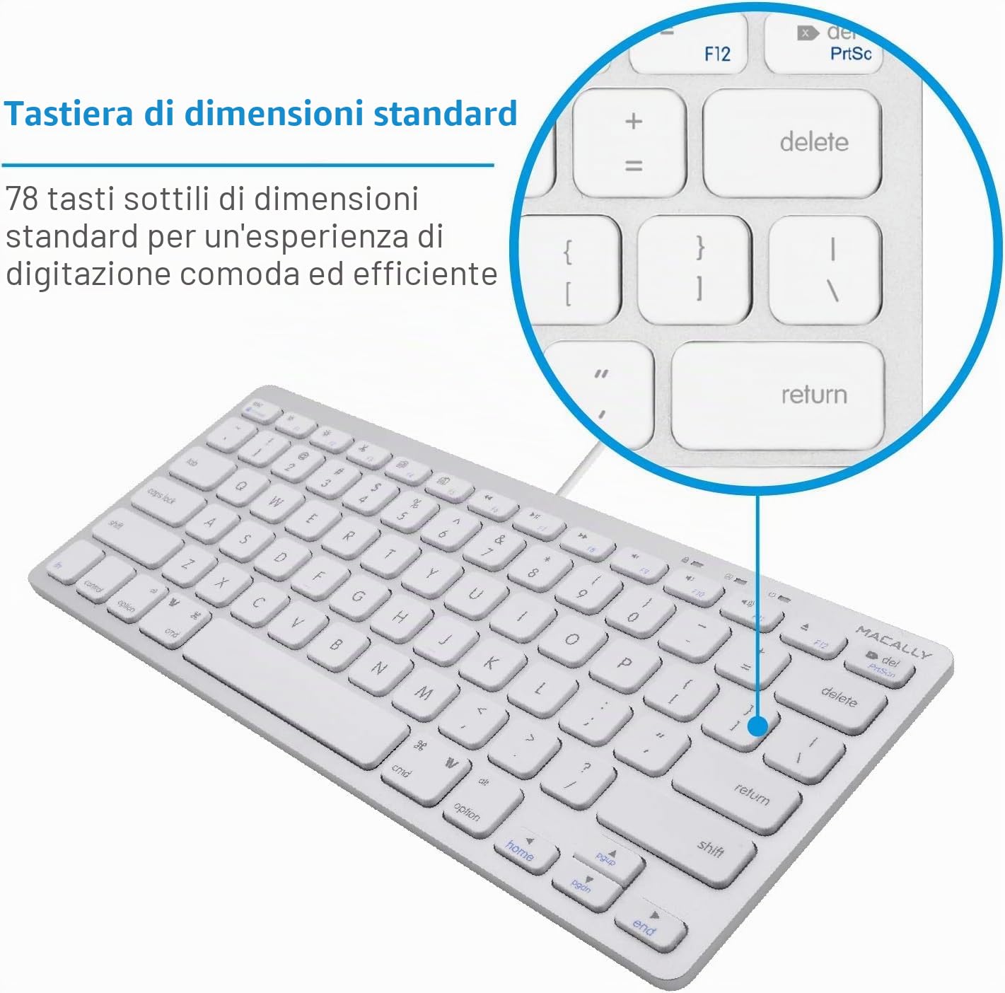 Macally SLIMKEYCA, Compact USB-A Keyboard for Mac, US QWERTY Key cap Layout