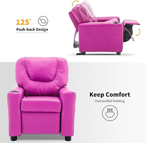 Miniatura 5 de MCombo Silla reclinable infantil con portavasos para niños y niñas, sofá reposabrazos con soporte para tazas para niños pequeños, piel sintética
