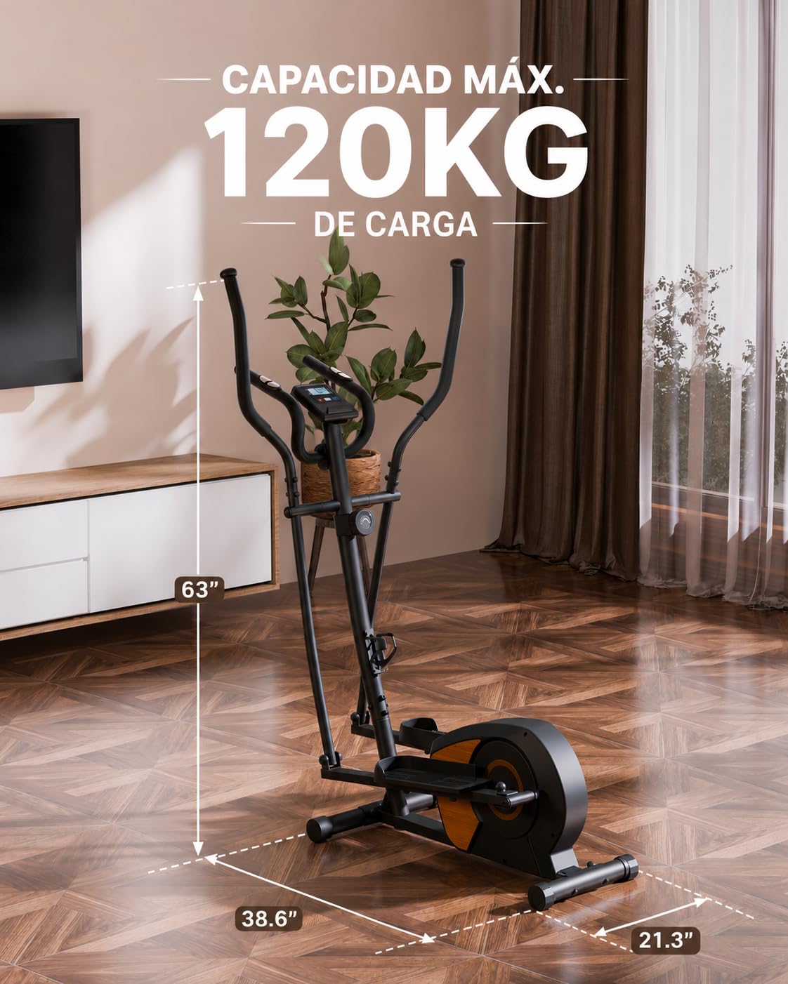Bicicleta Elíptica para Casa, Aeriflo S100 Magnética con Bluetooth y App, Ultra Silenciosa <20dB, 16 Niveles de Resistencia, Volante 6 kg, Monitor LCD y Pulsómetro, Compacta para Piso y Apartamento