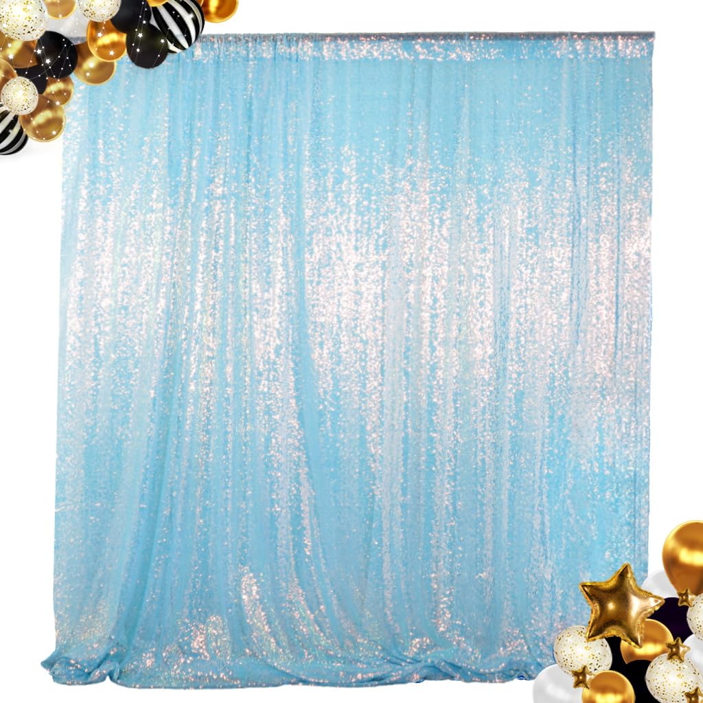 ShinyBeauty Aqua Photo Backdrop - 7FTx7FT Sequin Sparkle Iridescent Mermaid Fabric Photograph Aqua Blue Birthday Wedding Background