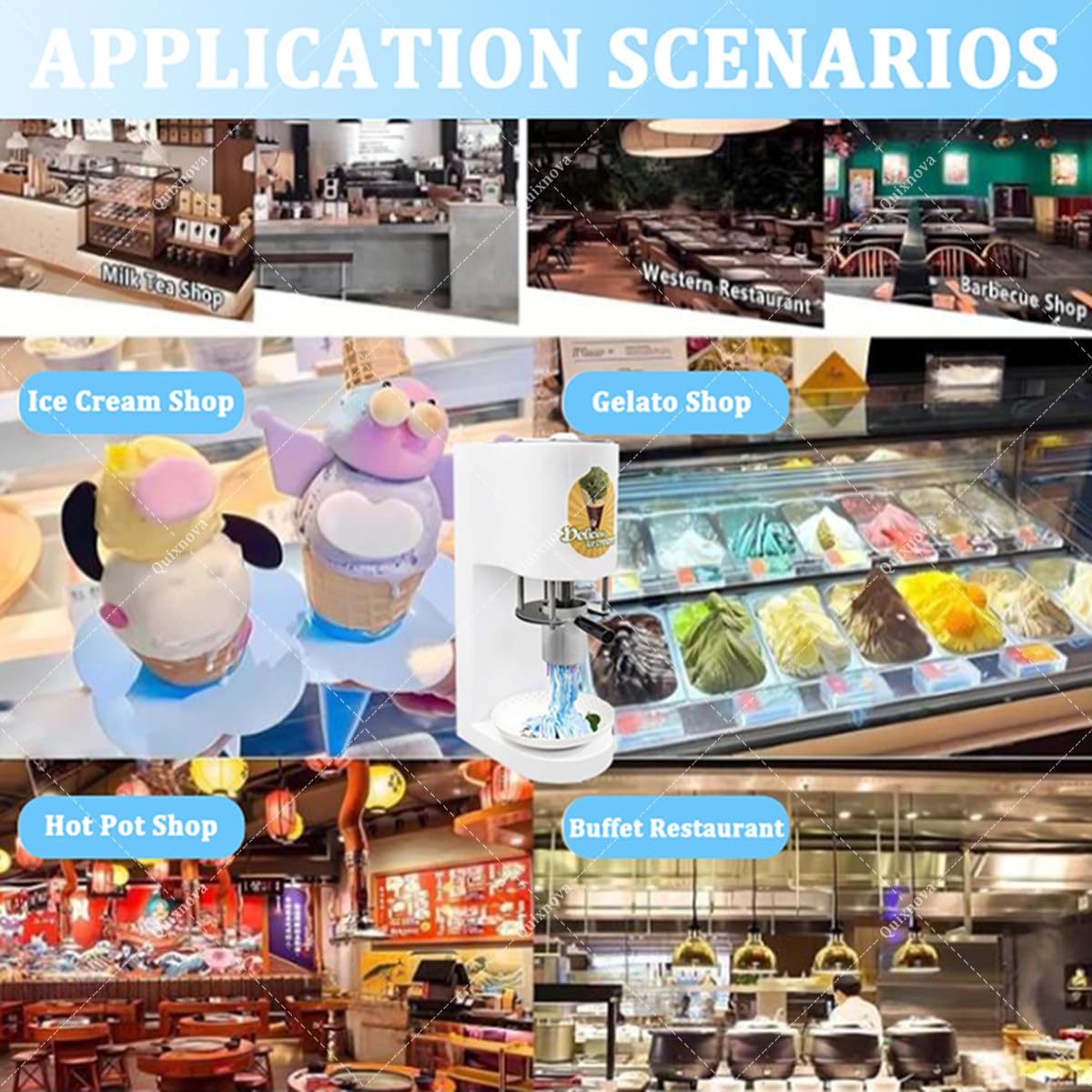 Máquina eléctrica para Helado Tipo Espagueti con 4 moldes de Formas, Prensa de Acero Inoxidable (Capacidad 28-30 l/h) y extrusora Profesional de Fideos de Helado Yellow