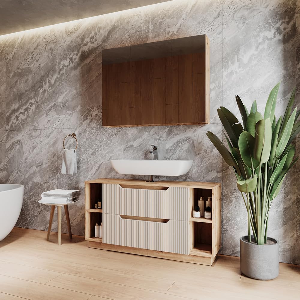 Vicco Conjunto de Muebles de baño Lotta, Cachemira, 119.2 cm, Compuesto por Espejo de baño y Mueble bajo Lavabo