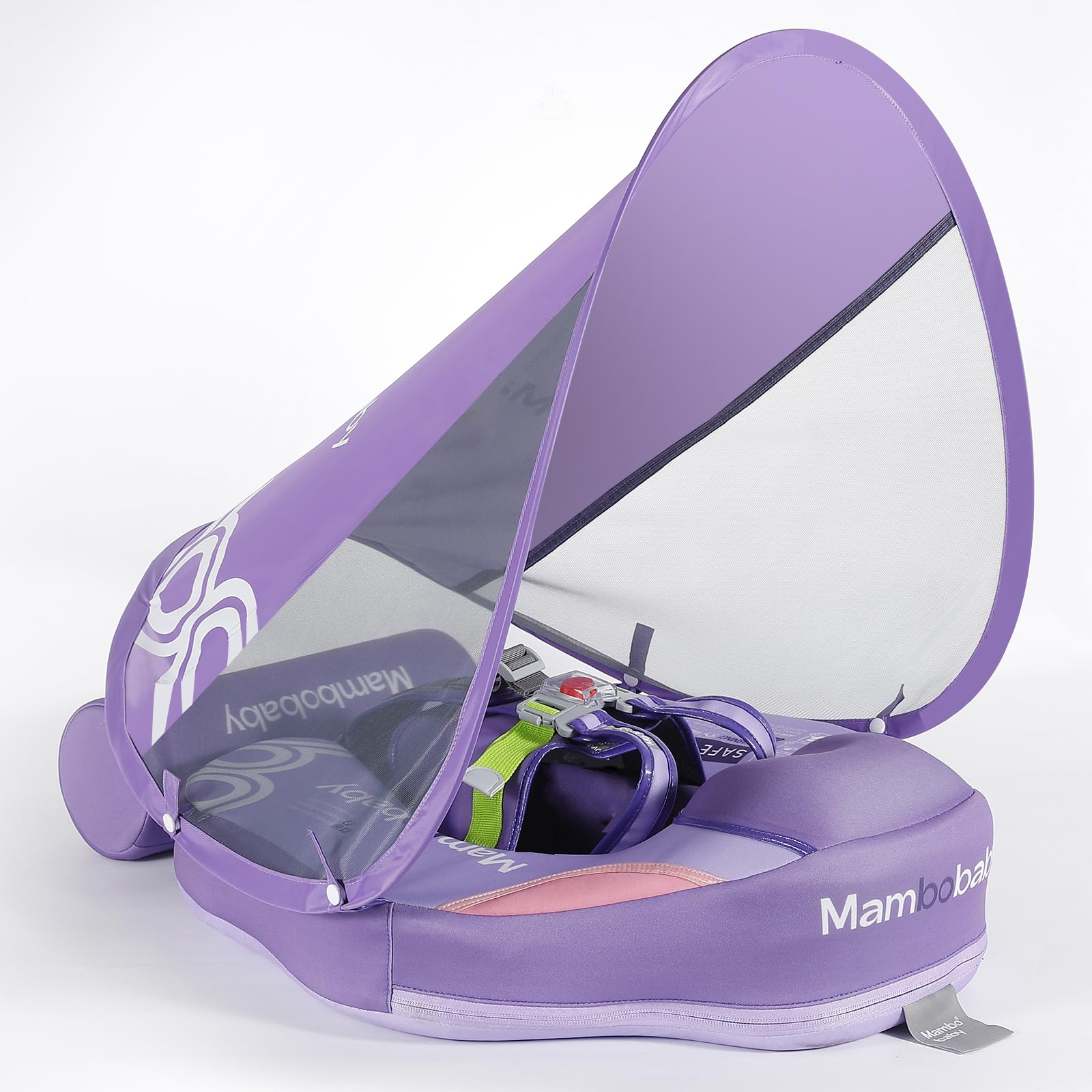 Mambobaby Float with Canopy and Tail New Upgraded Non-Inflatable Baby Pool Float Mambo Float Swim Trainer Solid Infant Swim Float Adjustable Pearl Foam Baby Swim Ring