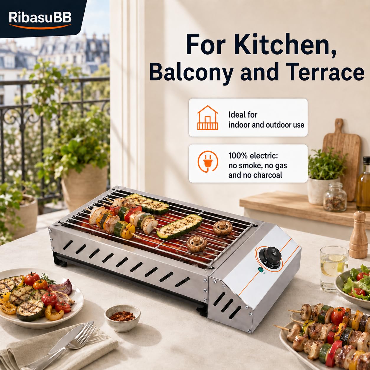 Barbecue elettrico da tavolo in acciaio inox, 2500 W