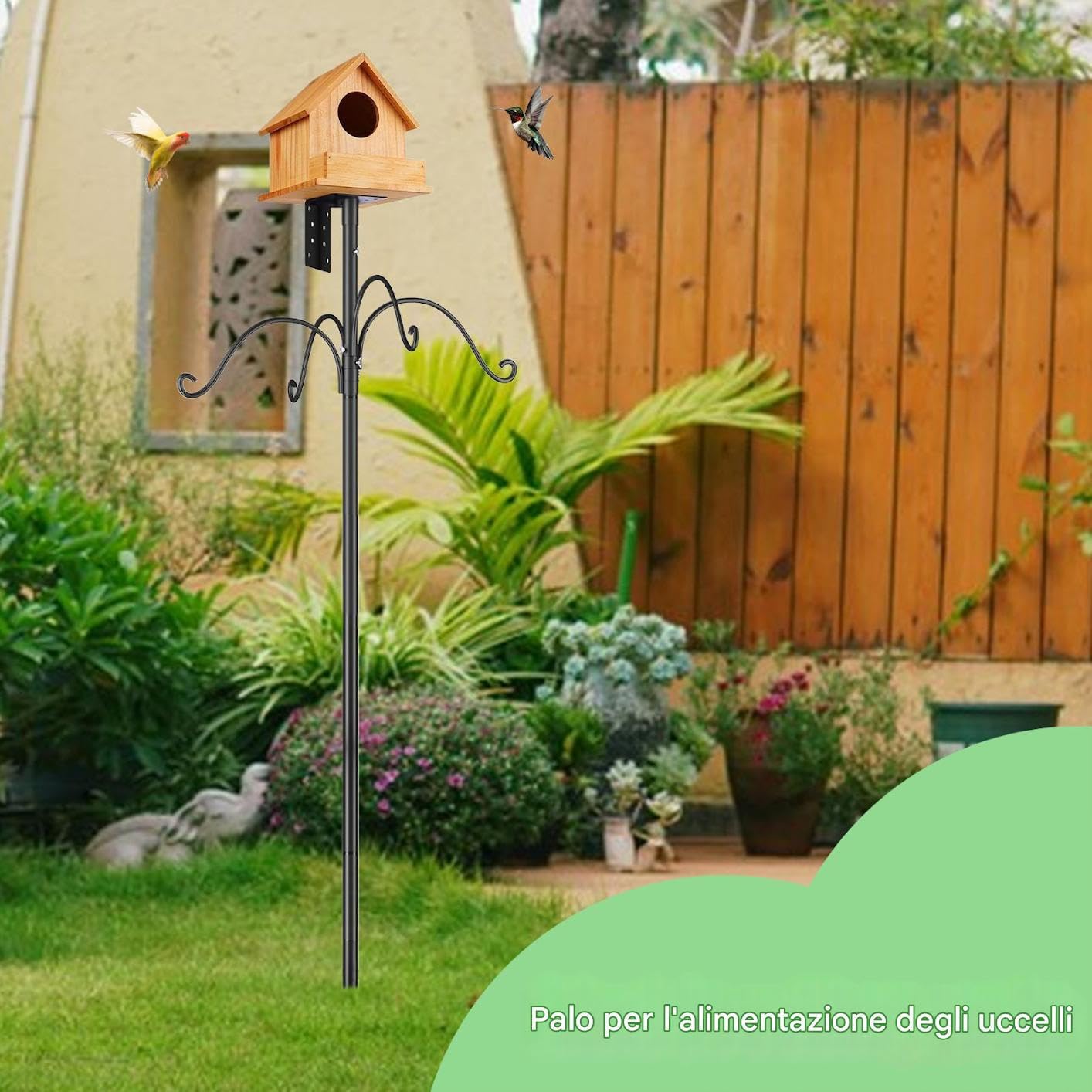 Vogelfutterständer Halter Aufhänger Fütterung Eichhörnchen Nist Pflanzen | Höhenverstellbar Schwerlast Vogelhäuschen Stangenmontage-Set 193 cm Wetterstation für Terrasse, Garten, Kolibri