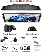 Vista 7 de NikoMaku Cámara de espejo retrovisor original real con lente frontal separada, cámara de tablero de espejo de 10 pulgadas, pantalla táctil completa