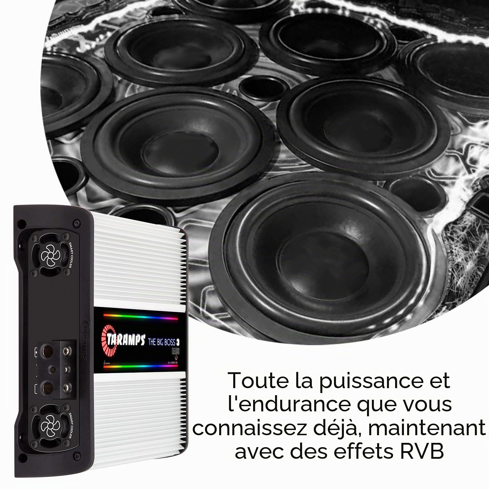 Taramps The Big Boss 3 Amplificateur de Basse 0,5 à 2 Ohms 3000 Watts RMS 108 Effets RVB, Multi Impédance, 1 Canal Classe D, Monoblock, Smart 3K, Auto Audio