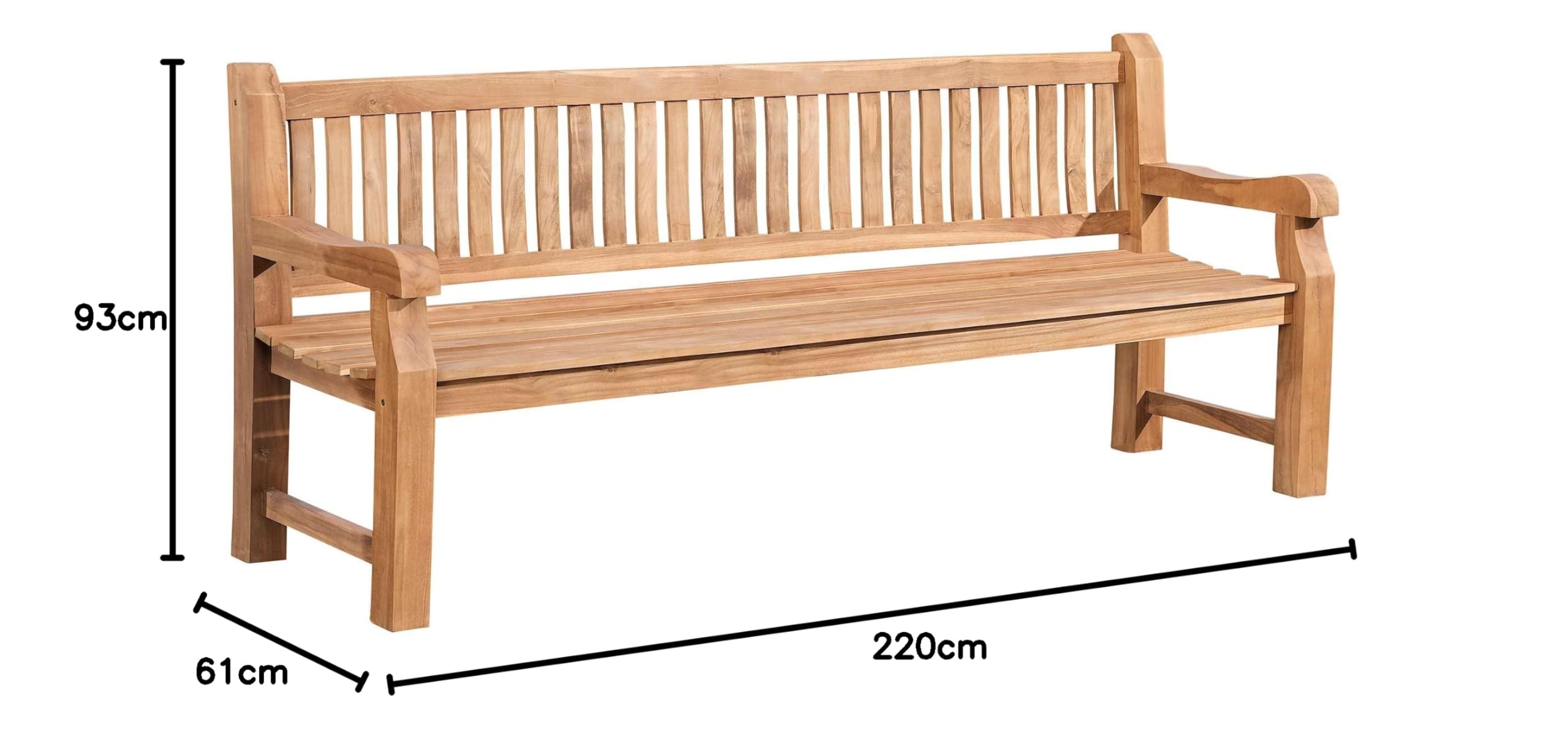 CLP Panca in Teak Jackson V2 I Panca in Legno Resistente alle intemperie con Schienale I in Legno Massiccio di Teak, Colore:Teak, Dimensione:220 cm