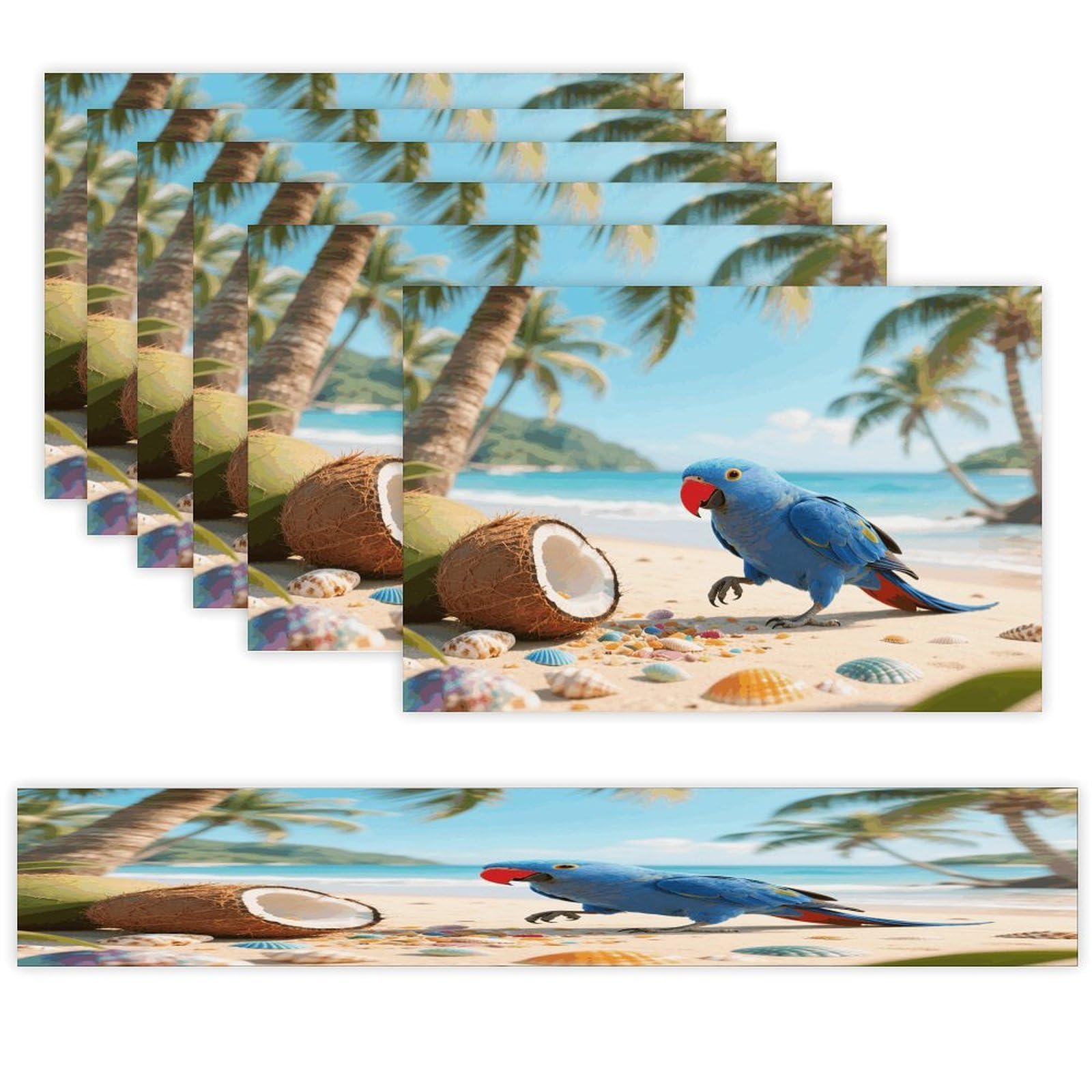 Ropical Parrot Table Runner and Placemats Set of 7 Linen Table Mat Non-Slip Place Mats Washable Placemat Heat Resistant Place Mat with Table Runner for Party Dining Decor