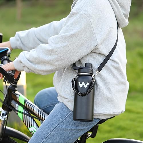 Miniatura 9 de WEREWOLVES Botella de agua aislada con asas de paracaídas, correa, tapa de popote y tapa de boquilla, botella de agua reutilizable de boca ancha al