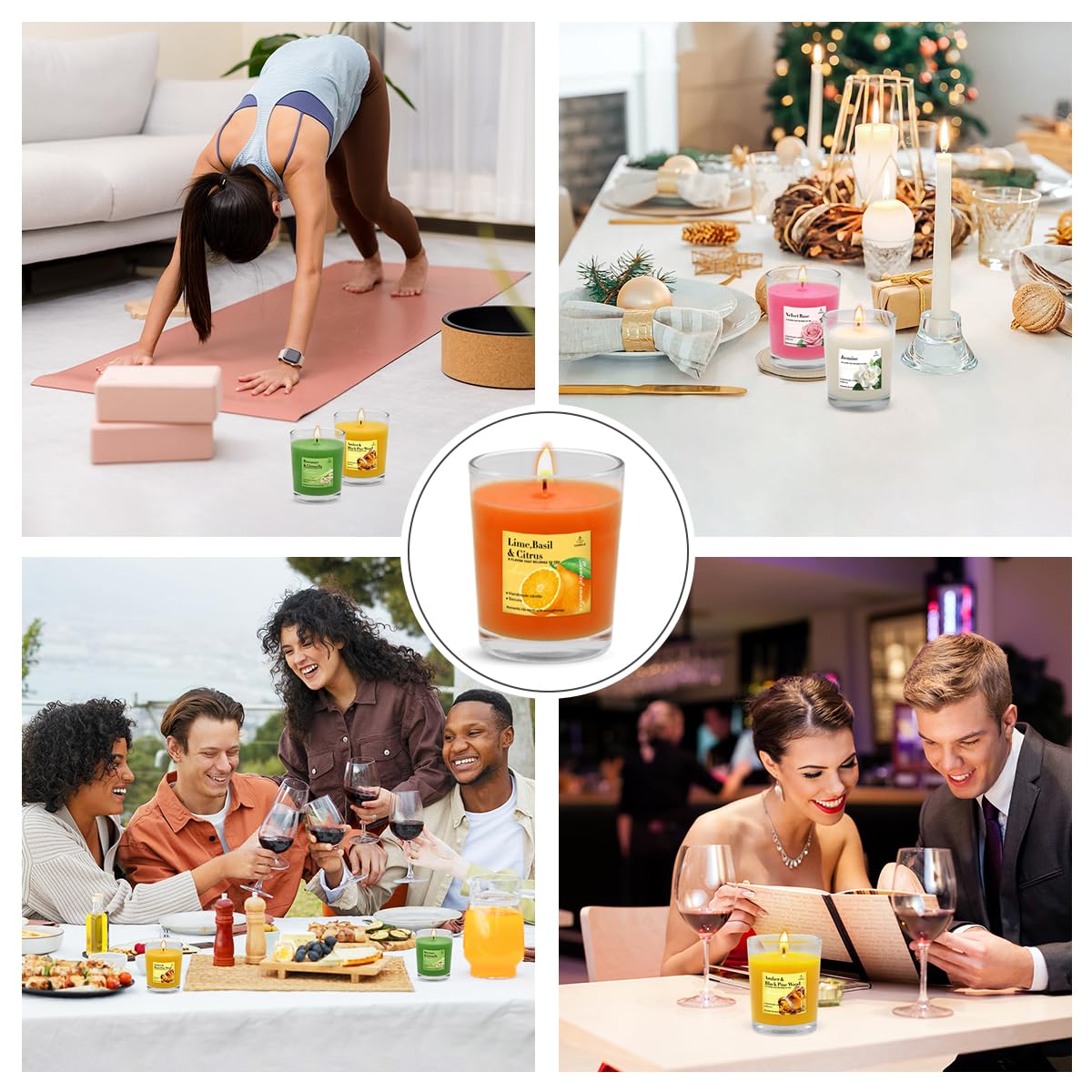 Paquete de 24 velas votivas perfumadas, velas de cera de soja de vidrio para el hogar, restaurantes, spa, bodas, velas sin humo y de combustión limpia, varios colores y aroma