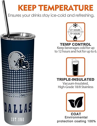 Miniatura 6 de Vaso de acero inoxidable clásico de 20 onzas con tapa y popote para los fanáticos del fútbol, taza de viaje delgada mantiene las bebidas frías y